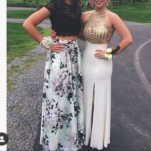 Mint Floral Two-Piece Prom Dress